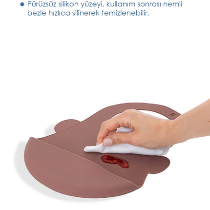 Babyjem Oval Hazneli Silikon Mama Önlüğü Mocha