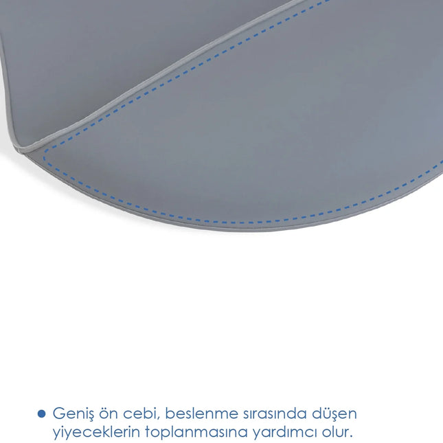 Babyjem Oval Hazneli Silikon Mama Önlüğü Soft Gri