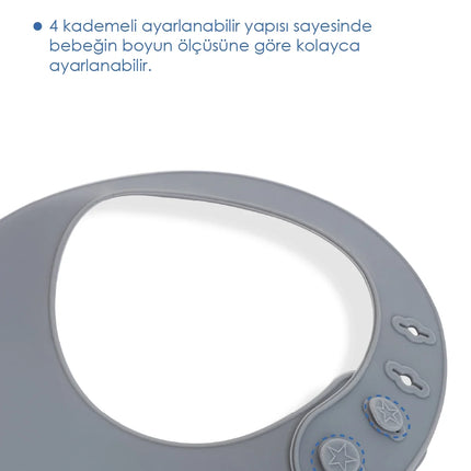 Babyjem Oval Hazneli Silikon Mama Önlüğü Soft Gri