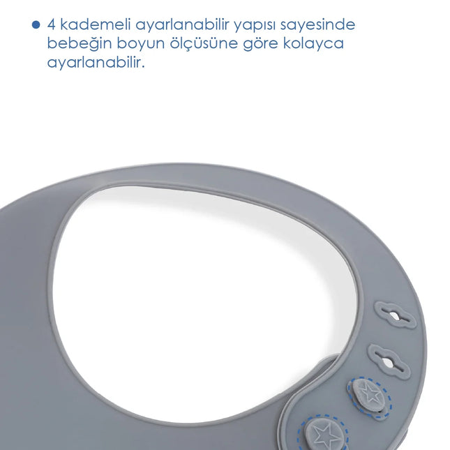 Babyjem Oval Hazneli Silikon Mama Önlüğü Soft Gri