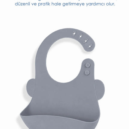 Babyjem Oval Hazneli Silikon Mama Önlüğü Soft Gri