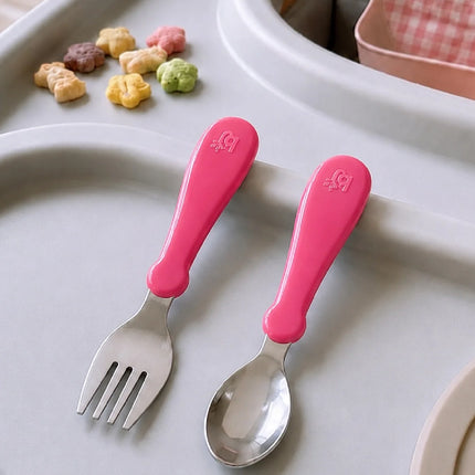 Babyjem Paslanmaz Çelik Bebek Çatal Kaşık Seti - Pembe