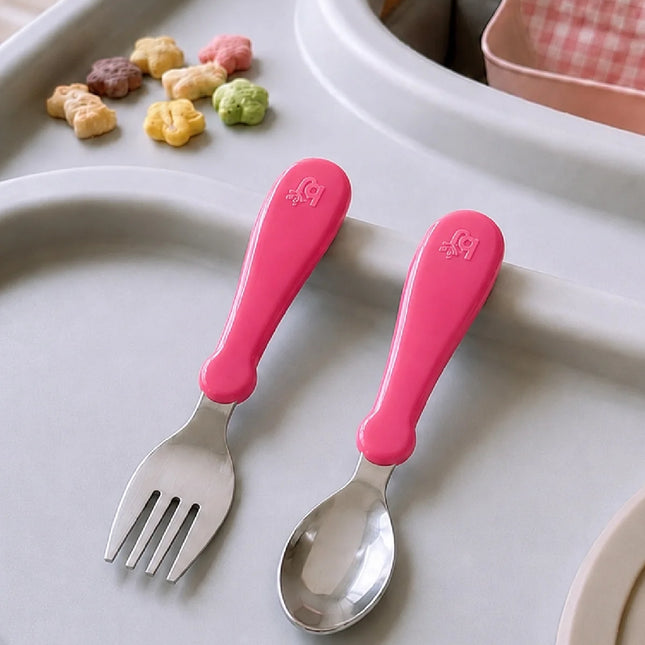 Babyjem Paslanmaz Çelik Bebek Çatal Kaşık Seti - Pembe