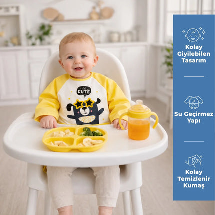 Babyjem Poli Muşamba Kollu Mama Önlüğü Sarı Outlet