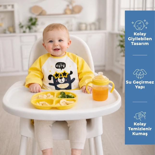 Babyjem Poli Muşamba Kollu Mama Önlüğü Sarı Outlet
