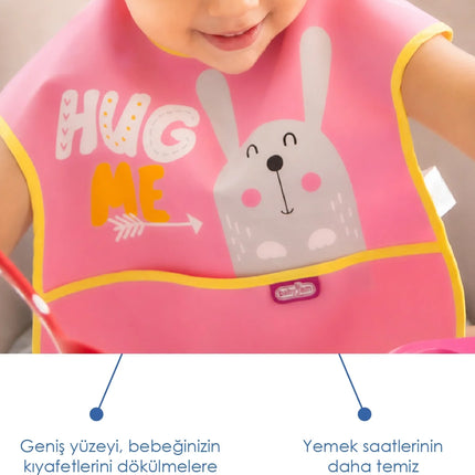 Babyjem Poli Muşamba Mama Önlüğü Büyük Pembe