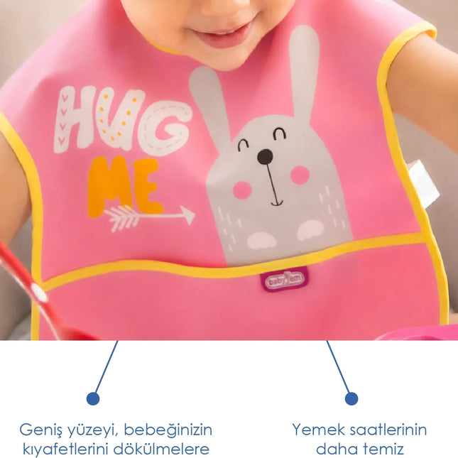 Babyjem Poli Muşamba Mama Önlüğü Büyük Pembe