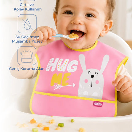 Babyjem Poli Muşamba Mama Önlüğü Büyük Pembe