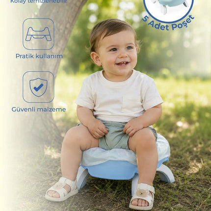 Babyjem Portatif Katlanabilir Seyahat Lazımlığı - Mavi + 5 Hediye Poşet