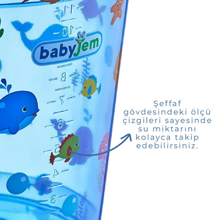 Babyjem Şeffaf Kova & Maşrapa Set Mavi Desenli