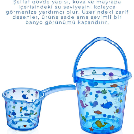 Babyjem Şeffaf Kova & Maşrapa Set Mavi Desenli
