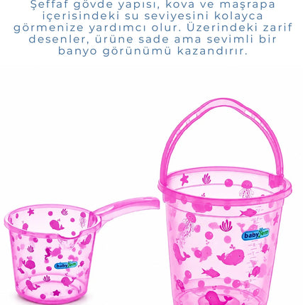 Babyjem Şeffaf Kova & Maşrapa Set Pembe Desenli