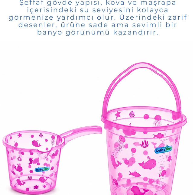 Babyjem Şeffaf Kova & Maşrapa Set Pembe Desenli