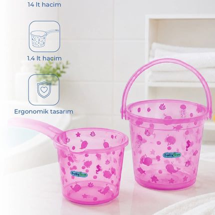 Babyjem Şeffaf Kova & Maşrapa Set Pembe Desenli
