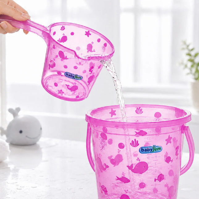 Babyjem Şeffaf Kova & Maşrapa Set Pembe Desenli