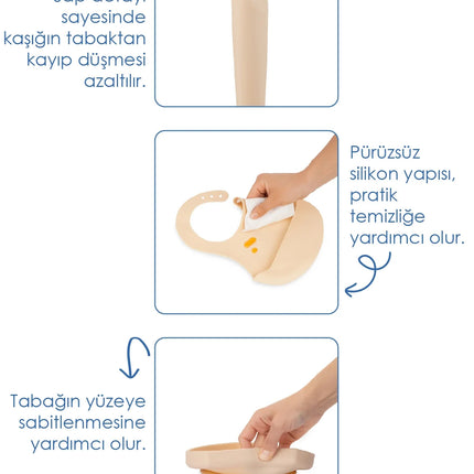 Babyjem Silikon Beslenme Seti Ekru 4 Parça Hediye Seti