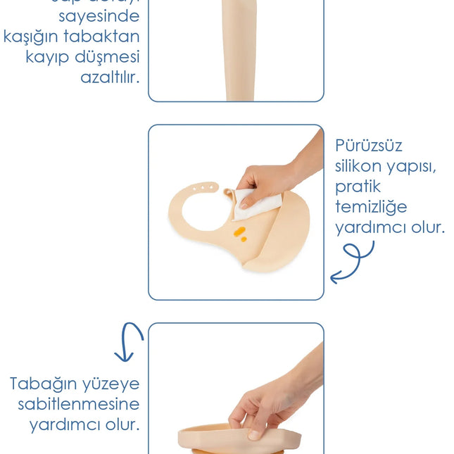 Babyjem Silikon Beslenme Seti Ekru 4 Parça Hediye Seti