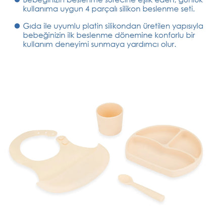 Babyjem Silikon Beslenme Seti Ekru 4 Parça Hediye Seti