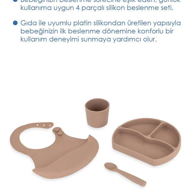 Babyjem Silikon Beslenme Seti Latte 4 Parça Hediye Seti