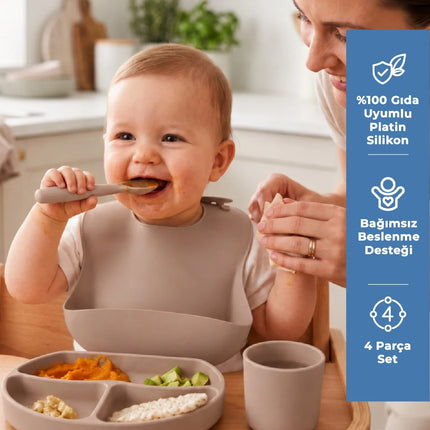 Babyjem Silikon Beslenme Seti Latte 4 Parça Hediye Seti