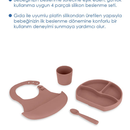 Babyjem Silikon Beslenme Seti Mocha 4 Parça Hediye Seti