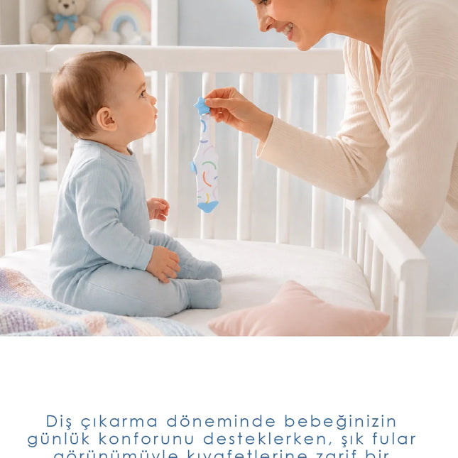 Babyjem Silikon Diş Kaşıyıcı Fular & Kravat Gülen Yüz Mavi