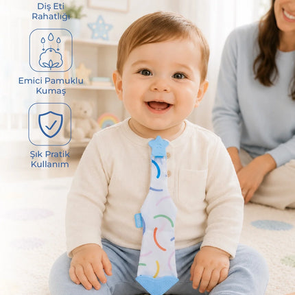 Babyjem Silikon Diş Kaşıyıcı Fular & Kravat Gülen Yüz Mavi