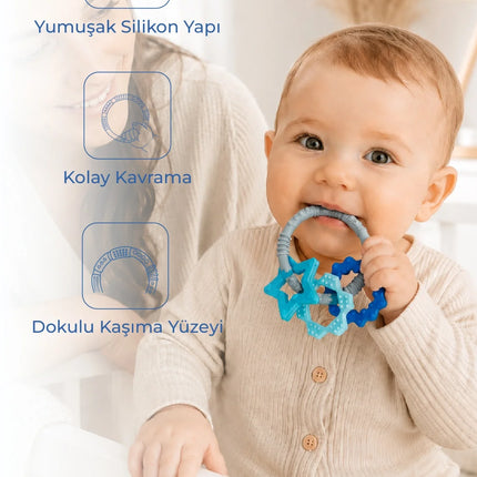 Babyjem Silikon Halka Diş Kaşıyıcı Mavi