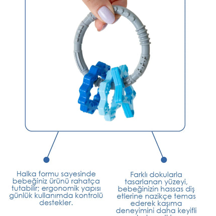 Babyjem Silikon Halka Diş Kaşıyıcı Mavi