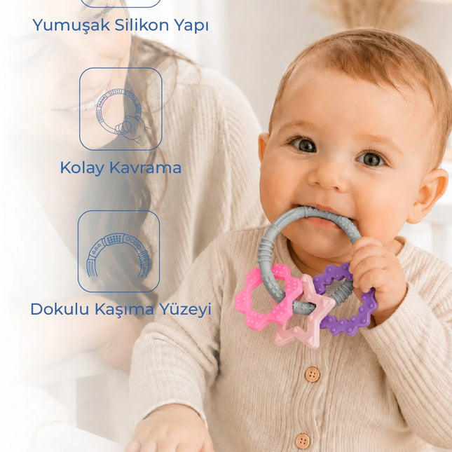 Babyjem Silikon Halka Diş Kaşıyıcı Pembe