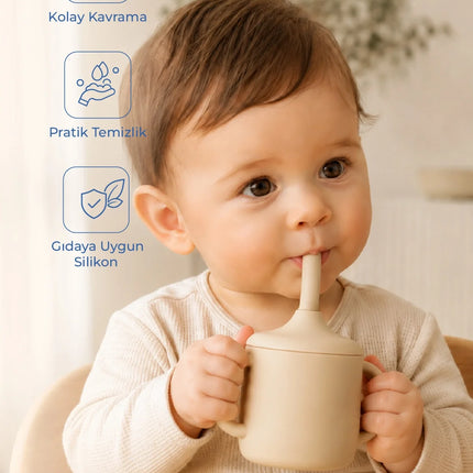 Babyjem Silikon Pipetli Bardak Ekru