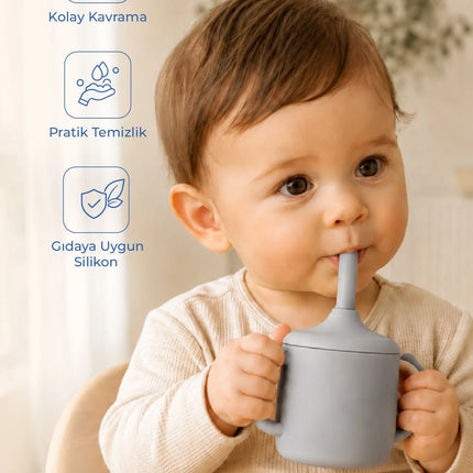 Babyjem Silikon Pipetli Bardak Gri