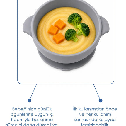 Babyjem Silikon Vakumlu Kase Gri