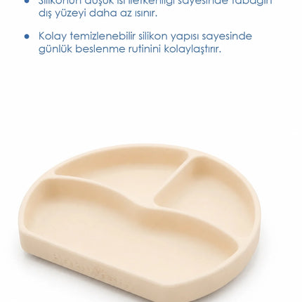 Babyjem Vakum Tabanlı Sabitlenebilir Silikon Tabak Ekru
