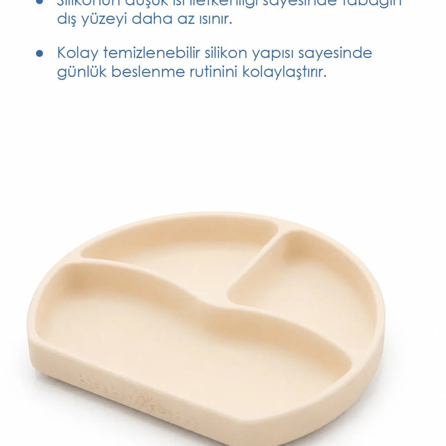 Babyjem Vakum Tabanlı Sabitlenebilir Silikon Tabak Ekru