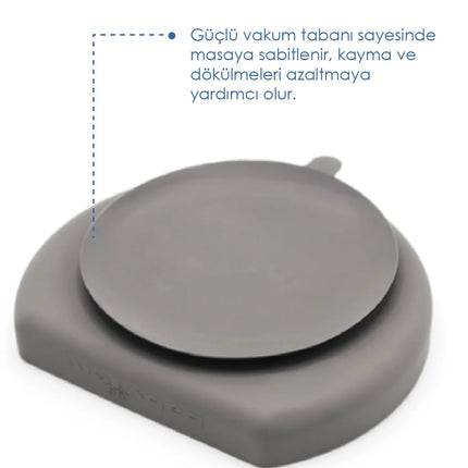 Babyjem Vakum Tabanlı Sabitlenebilir Silikon Tabak Gri