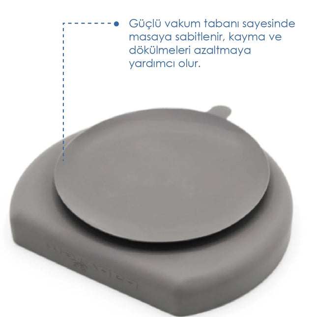 Babyjem Vakum Tabanlı Sabitlenebilir Silikon Tabak Gri