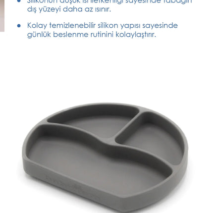 Babyjem Vakum Tabanlı Sabitlenebilir Silikon Tabak Gri