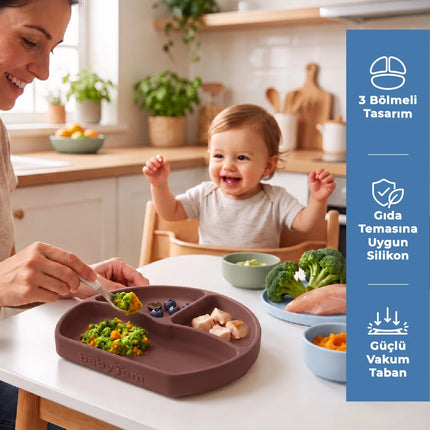 Babyjem Vakum Tabanlı Sabitlenebilir Silikon Tabak Mocha