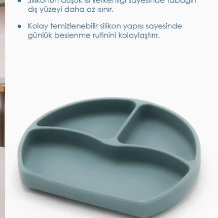 Babyjem Vakum Tabanlı Sabitlenebilir Silikon Tabak Yeşil