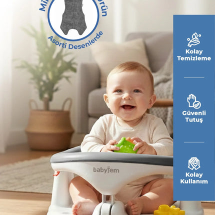 Babyjem Yandan Açılır Banyo ve Mama Oturağı & Hediye Minderli 2'li Set Antrasit