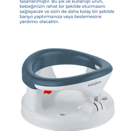 Babyjem Yandan Açılır Banyo ve Mama Oturağı & Hediye Minderli 2'li Set İndigo Mavi