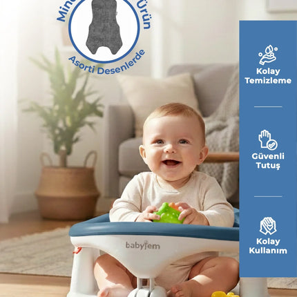 Babyjem Yandan Açılır Banyo ve Mama Oturağı & Hediye Minderli 2'li Set İndigo Mavi