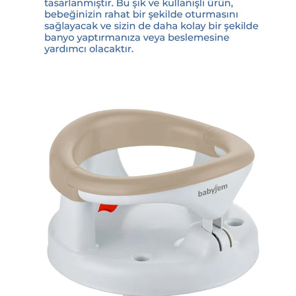 Babyjem Yandan Açılır Banyo ve Mama Oturağı & Hediye Minderli 2'li Set Taş