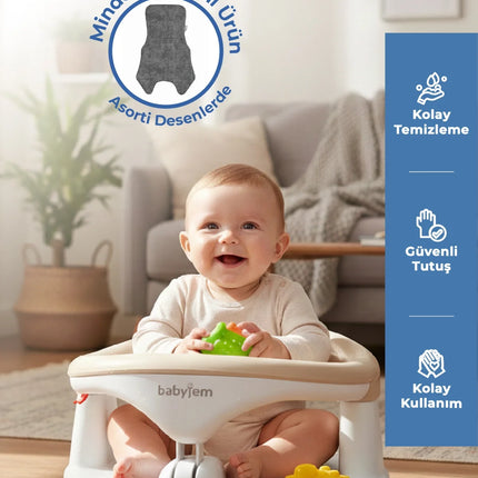 Babyjem Yandan Açılır Banyo ve Mama Oturağı & Hediye Minderli 2'li Set Taş