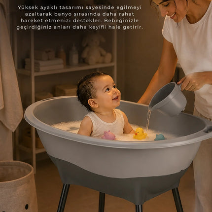 Babyjem Yeni Nesil Elegant Su Tahliyeli Giderli Ayaklı Bebek Küveti Gri