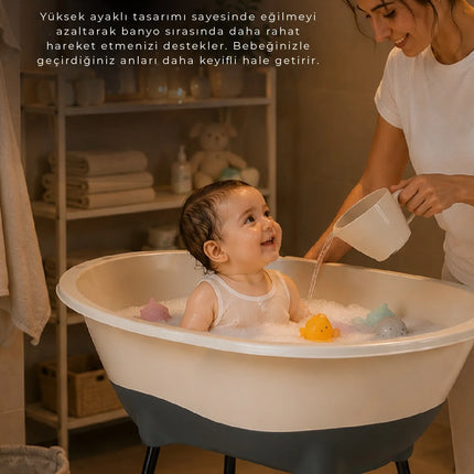 Babyjem Yeni Nesil Elegant Su Tahliyeli Giderli Ayaklı Bebek Küveti Kum Beji