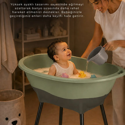 Babyjem Yeni Nesil Elegant Su Tahliyeli Giderli Ayaklı Bebek Küveti Soft Yeşil