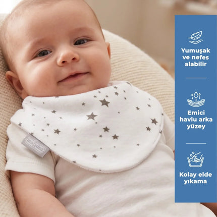 Babyjem Yenidoğan Fular Yıldızlı Mama Önlüğü Gri