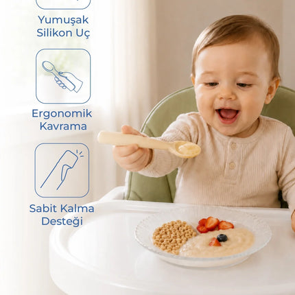 Babyjem Yumuşak Uçlu Silikon Kaşık Ekru